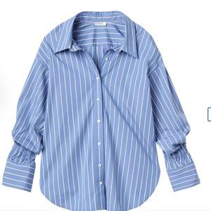 A.L.C. Monica Striped Cotton Top in White/Blue, Size 0